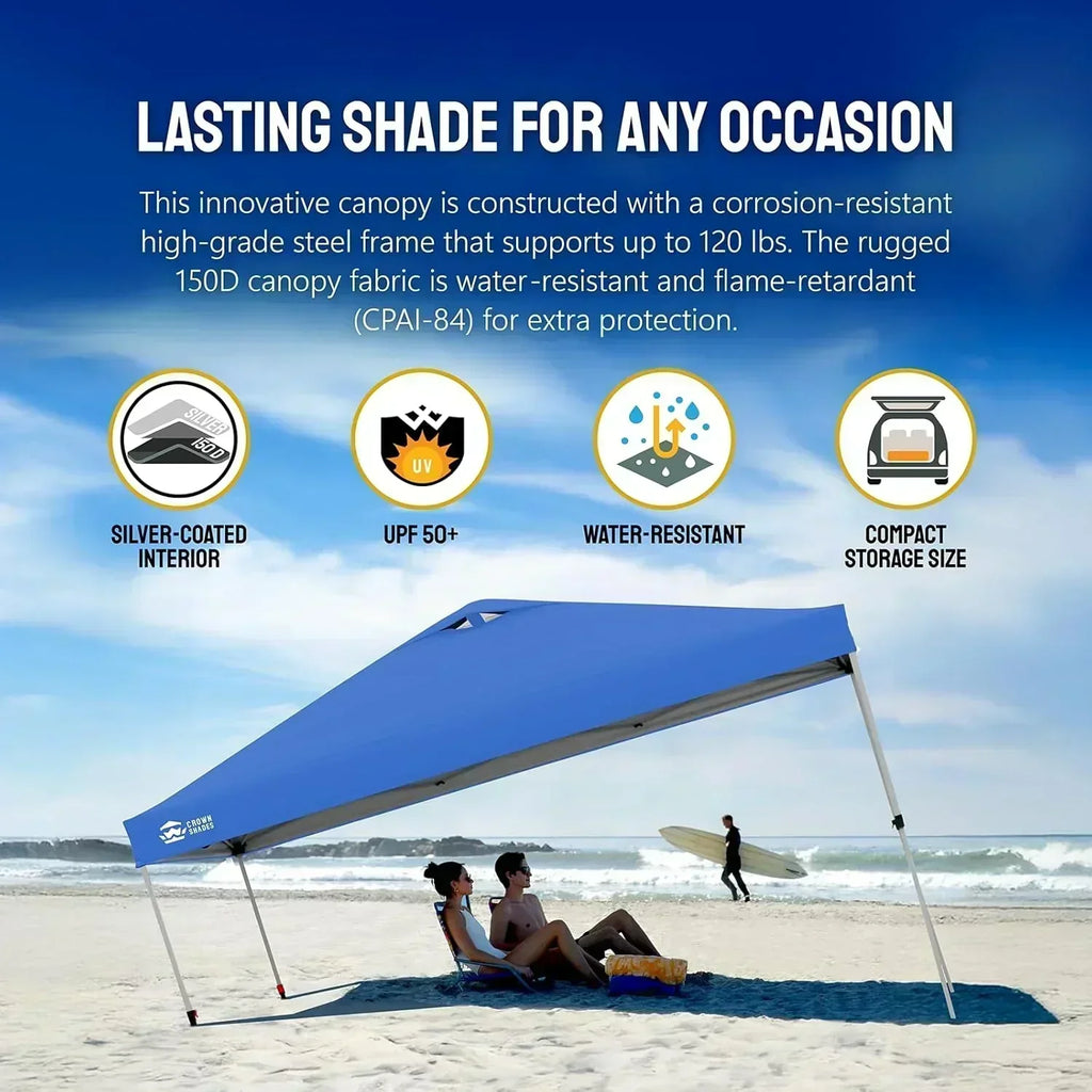 10x10 Pop-Up Awning One-Click Installation Beach Tent Outdoor Sunshade Silver Coated Top