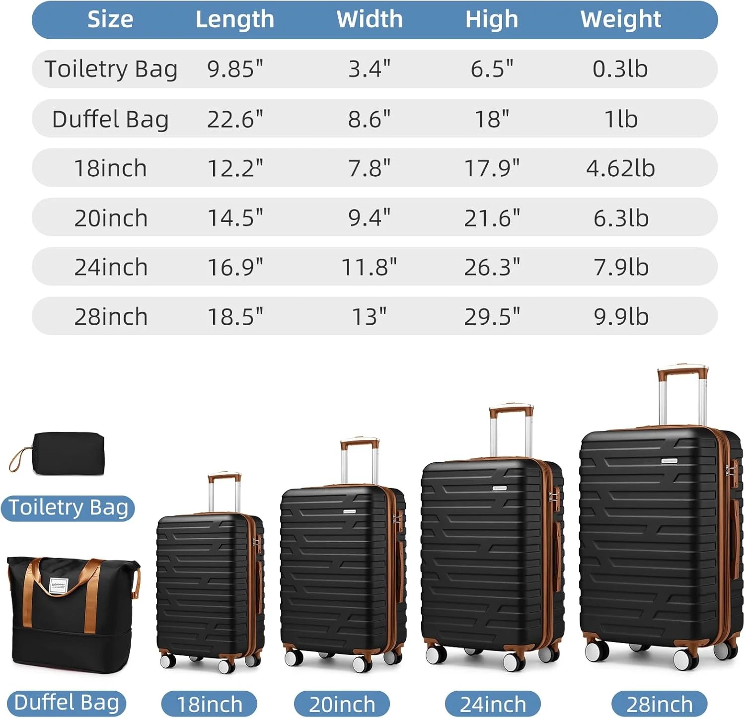 Luggage 6-piece hardshell expandable suitcase lightweight travel carry-on luggage set