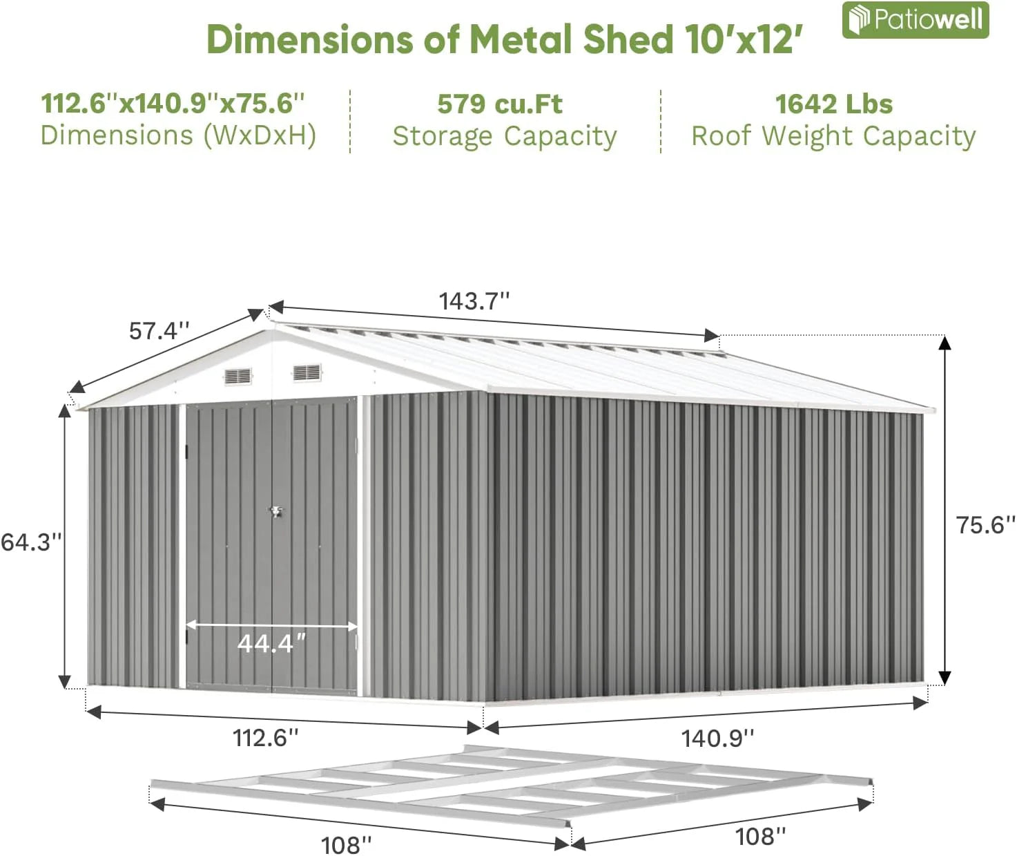Patiowell 5x3 FT Outdoor Storage Shed Tool Shed with Sloping Roof and Lockable Door Metal Shed